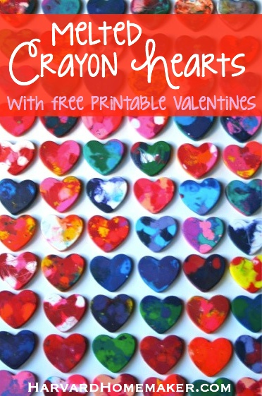 Melted Crayon Hearts With Free Printable Valentines - Harvard Homemaker